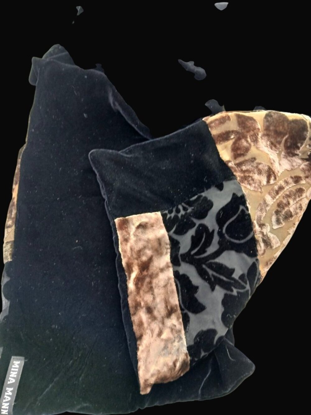 Mina Mann Black Gold Silk Velour Velvet Brown Burnout Scarf Wrap 62x9" - Picture 5 of 15